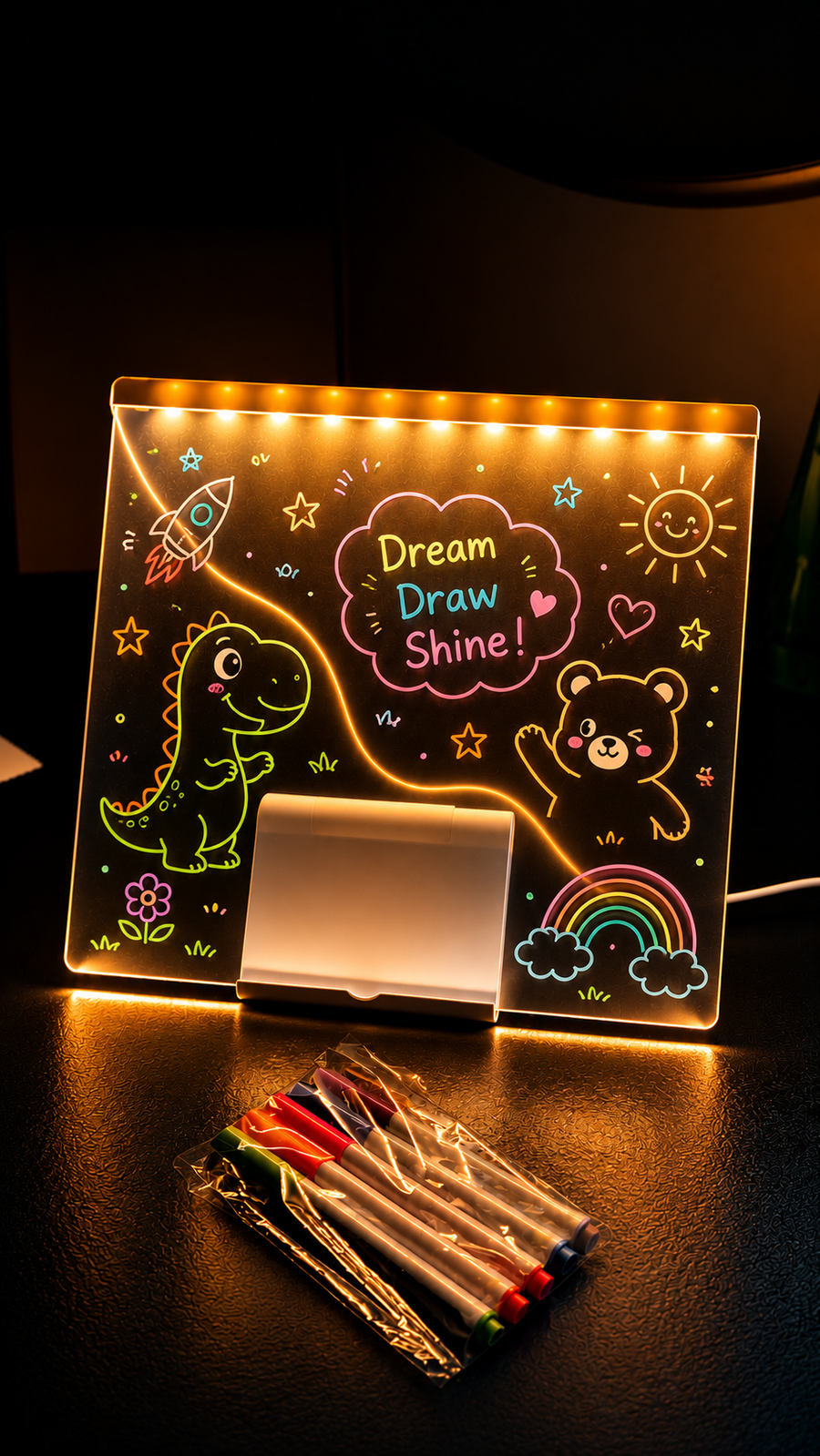 Acrylic LED Writing Board for Kids – 20x20cm Reusable Drawing Board