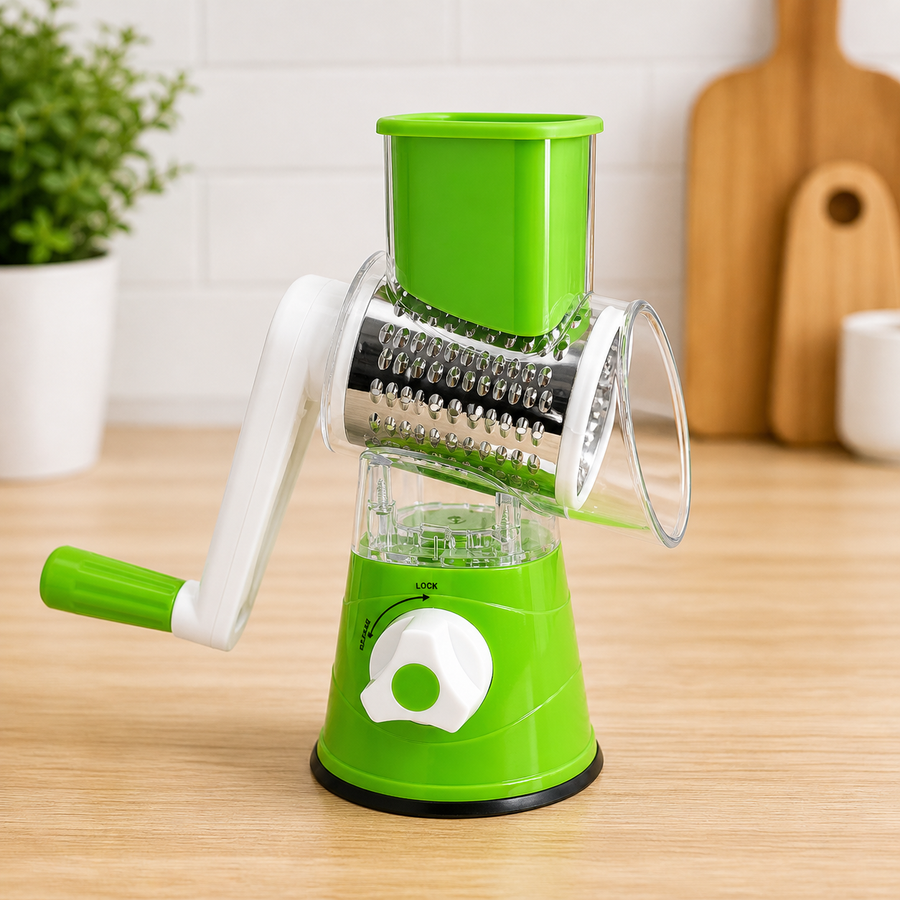 TableTop Drum Grater – Manual Vegetable Slicer & Potato Cutter (3-in-1 Kitchen Tool)